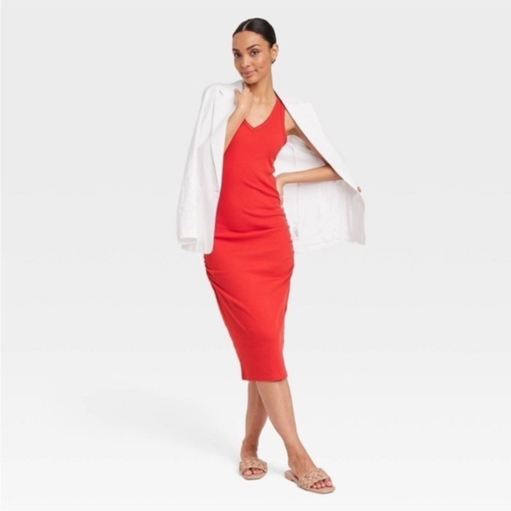A NEW DAY bodycon red Sleeveless tank Dress side ruching NWT XS - Picture 1 of 5